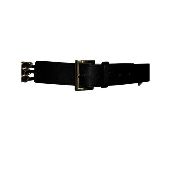 Vintage Black Leather Triple Gold Chain statement belt Multi-Strand Large
